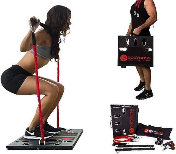 BodyBoss Home Gym 2.0 Full Portable Gym + 1 Set of Resistance Bands PKG2 - Red Like New