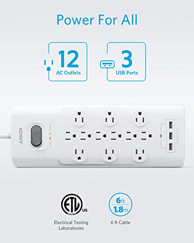 ANKER POWER STRIP SURGE PROTECTOR 12 OUTLETS 3 USB-A 4000 - Scratch & Dent