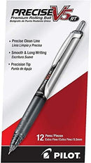 PILOT PRECISE V5 RT REFILLABLE & RETRACTABLE PENS, 0.5 MM, 12 COUNT - BLACK - Brand New
