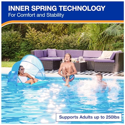 SwimWays Spring Float Premium Recliner Canopy Pool Lounger 6069457 - Sky Blue - Like New