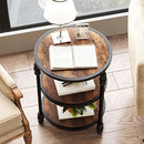 Garvee Home Round Side Table with 3 Shelves for Living Room, Rustic Brown - Like New