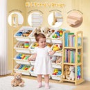 ETITLLY KIDS TOY STORAGE ORGANIZER BOOKSHELF WOODEN SHELF 49.5*31.7*14IN - WHITE - Like New