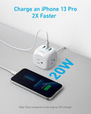 Anker 20W USB C Power Strip, 321 Power Strip A9135 (Rounded Plug) - WHITE - Like New