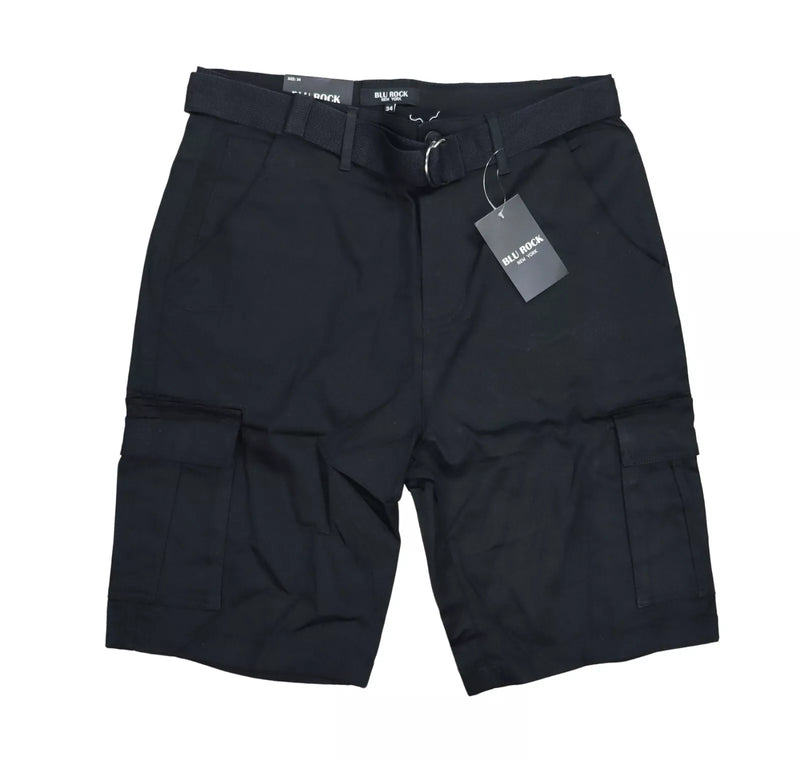 BLU ROCK NEW YORK 10" INSEAM CARGO POCKET W/BELT INCLUDED SHORTS MEN 36 - BLACK - Brand New