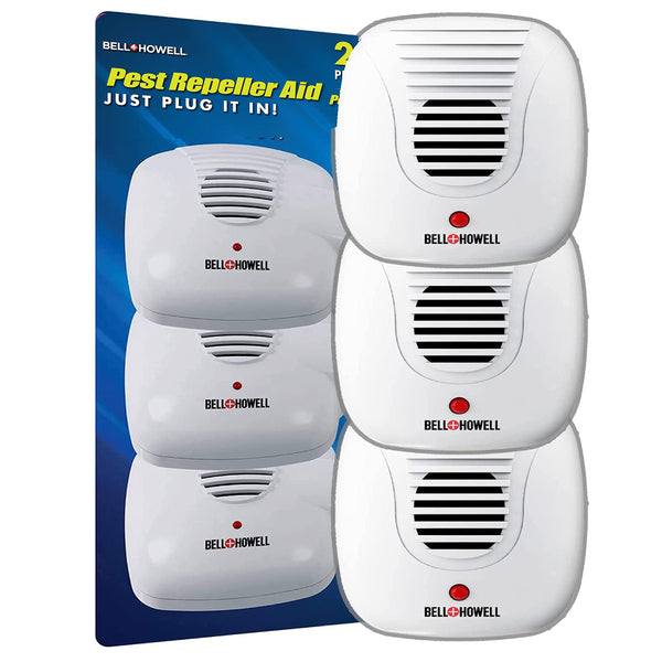 BELL AND HOWELL ULTRASONIC PEST REPELLERS WITH EXTRA OUTLET 3 PACK WHITE - Brand New
