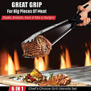 ChefGiant BBQ Grill Spatula Tongs 6-In-1 Grill Utensils Set 18" Long - Silver - Brand New