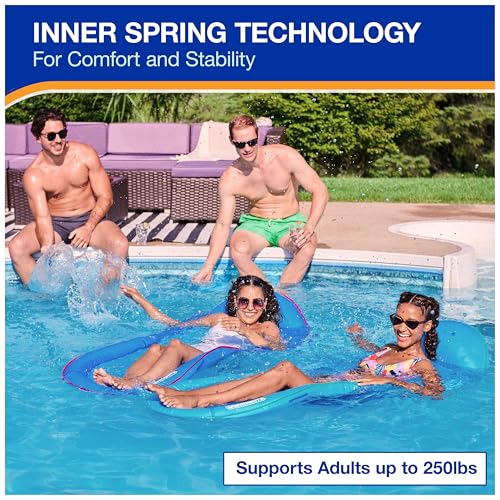 SWIMWAYS SPRING FLOAT INFLATABLE POOL LOUNGER HYPER-FLATE VALVE 6069485 BLUE - Like New