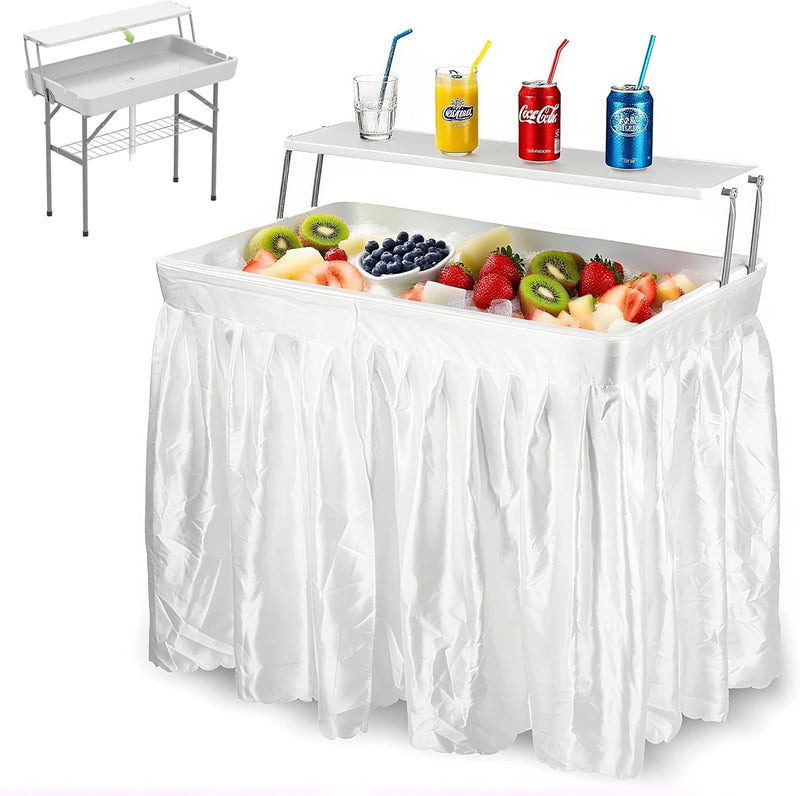GENERIC FOLDING PARTY ICE COOLER TABLE WITH EXTRA STORAGE SHELF PORTABLE - WHITE - Like New
