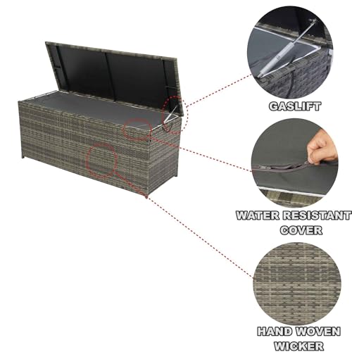 BED BATH & BEYOND GREY WICKER OUTDOOR CUSHION STORAGE BOX 113 GALLON - SILVER - Like New