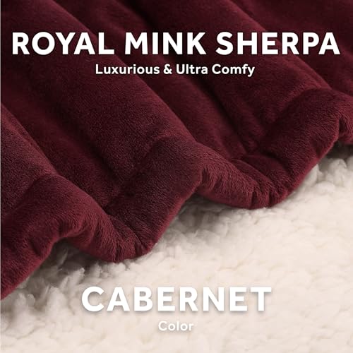 SUNBEAM ROYAL MINK SHERPA HEATED PERSONAL THROW BLANKET - CABERNET - NEW - Brand New