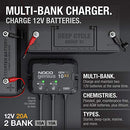 NOCO GENIUS GENPRO10X2 2-BANK 20A 10A/BANK MARINE BATTERY CHARGER - BLACK - Brand New