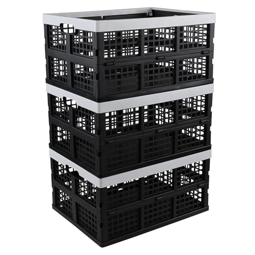 ‎VADIDIYA 34 L PLASTIC COLLAPSIBLE STORAGE CRATES, 3 PACKS - GRAY/BLACK - Like New