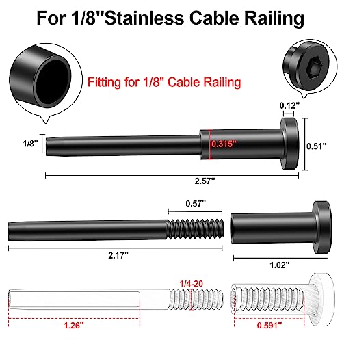 BLIKA 20 Pack 1/8" Black Stainless Steel Receiver Swage Stud Cable Railing - Like New