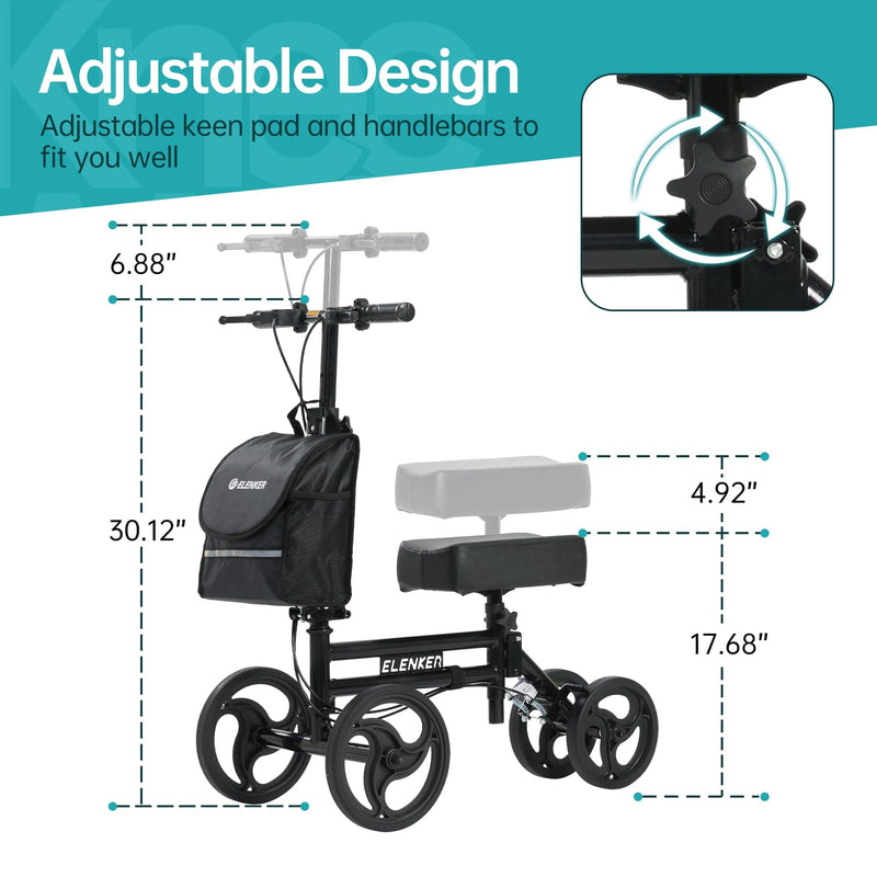 ELENKER YF-9005F KNEE WALKER 10" WHEELS WITH DUAL BRAKING SYSTEM - BLACK - Like New