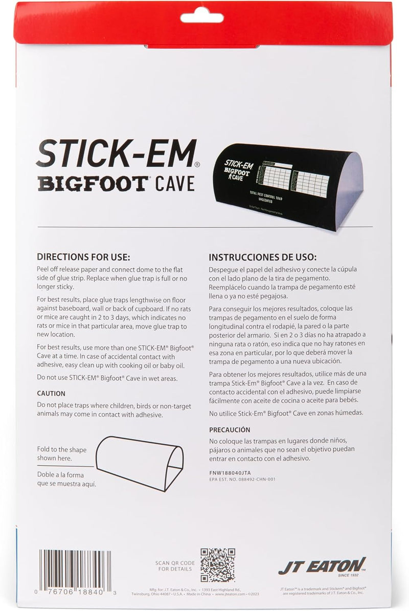 JT EATON STICK-EM BIGFOOT CAVE GLUE TRAP FOR RODENTS, SNAKES 16" X 10" 4PK - Brand New