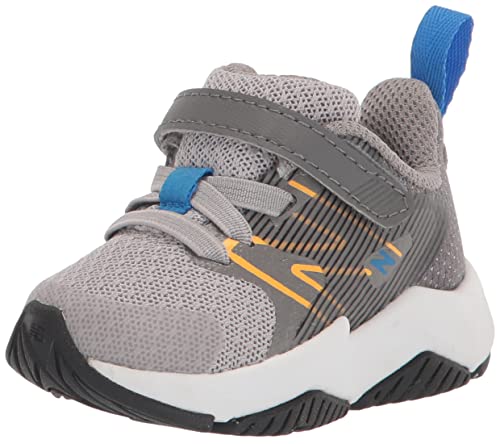 NEW BALANCE KIDS' RAVE RUN V2 HOOK AND LOOP - SIZE YOUTH 3 - Rain Cloud/Apricot - Like New