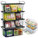 TAFURA FREEZER ORGANIZER BINS 14" Lx 7" W x 6.1 H 4PK STACKABLE BASKETS - BLACK - Like New
