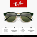 RAY-BAN RB3016 CLUBMASTER CLASSIC SQUARE SUNGLASSES 51 MILLIMETERS GREEN ON GOLD - Like New
