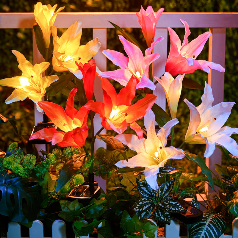 BRIGHTOWN SOLAR LIGHTS OUTDOOR, 4 PACK SOLAR GARDEN LIGHTS LILY - MULTICOLOR - Like New