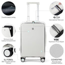 Hanke 20" Carry On Luggage Front Pocket Aluminum Frame Hard Shell - Smoke White - Brand New