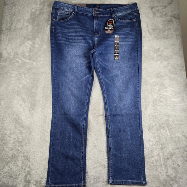 BLU ROCK JEANS MENS DENIM FLEX 4 WAY STRETCH STRAIGHT SLIM FIT, SIZE 42X31- BLUE - Brand New