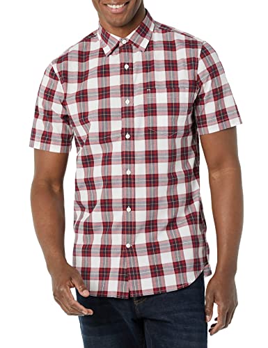 AMAZON ESSENTIALS MEN'S SLIM-FIT POPLIN SHIRT - SIZE: MEN M - RED CHECKED - Brand New