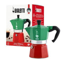 BIALETTI MOKA EXPRESS POT 6 CUPS (9 OZ), ALUMINIUM COLORED, SILVER RED/GREEN - Like New