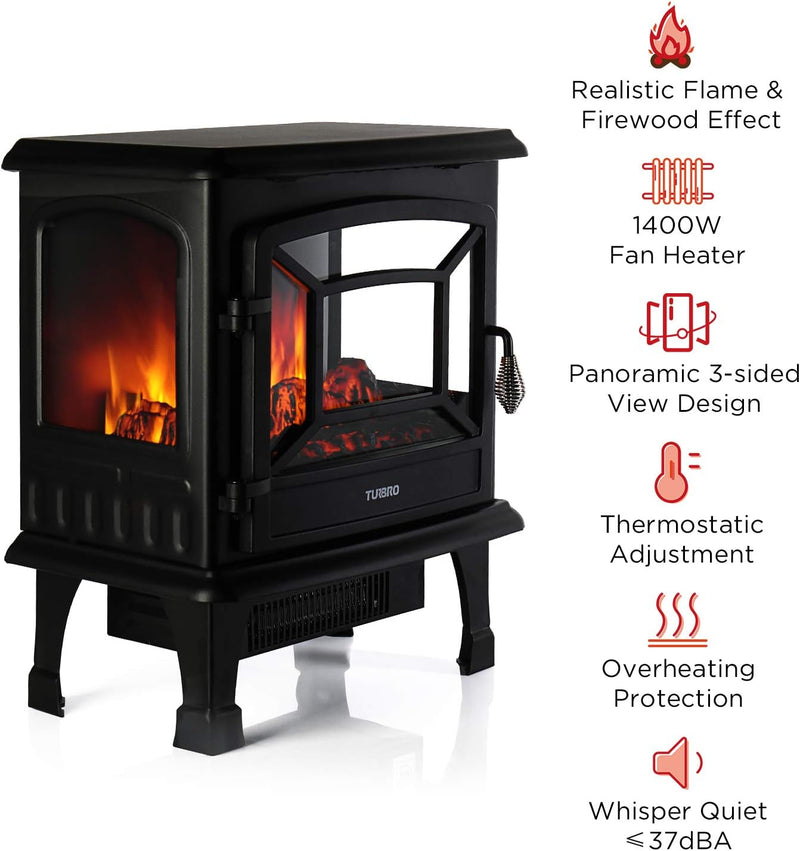 TURBRO Suburbs TS20 Electric Fireplace Infrared Heater 1400W - BLACK Like New