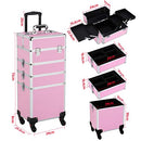 Yaheetech 4-in-1 Rolling Makeup Train Case Aluminum Cosmetic Trolley Pink - Brand New