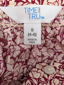 TIME AND TRU WOMEN'S COTTON BUTTON FRONT BLOUSE  SLEEVES - SIZE S - RED BURGUNDY - Brand New