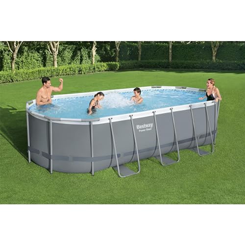 BESTWAY POWER STEEL 18' X 9' X 48" OVAL METAL FRAME ABOVE GROUND POOL - GRAY - Like New