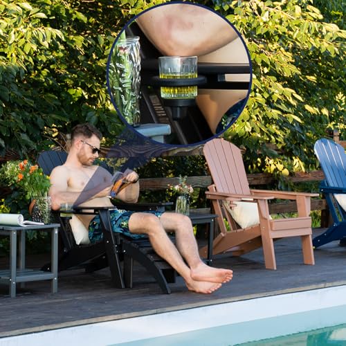 NVLYWOOD FOLDING ADIRONDACK CHAIR, EXTENDED ERGONOMIC BACKREST, CUP HOLDER - Like New