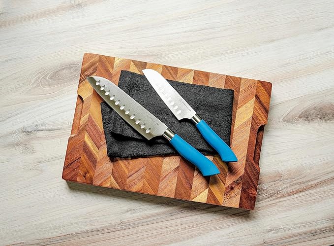 DURA LIVING EcoCut 2-Piece Santoku Knife Set High Carbon Stainless Steel - Blue Brand New