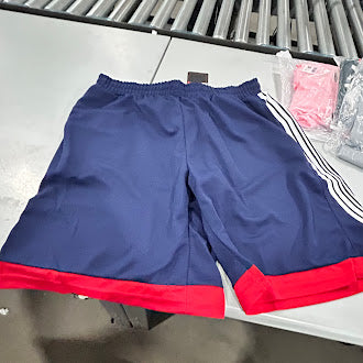 JUMPSTART BASKETBALL SHORTS WITH NAVY WHITE STRIPES RED TRIM - L - NAVY/RED - Brand New