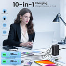 GKUTW 345W USB C Charger 10 in 1 Wall Charger with 2 Cables Gan 6 - Black - Like New