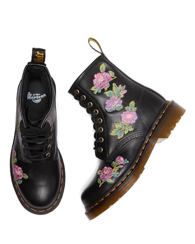 31385001 DR. MARTENS WOMEN'S 1460 VONDA II FLORAL 8 EYE BOOT BLACK/NAPPA LUX - 6 - Like New