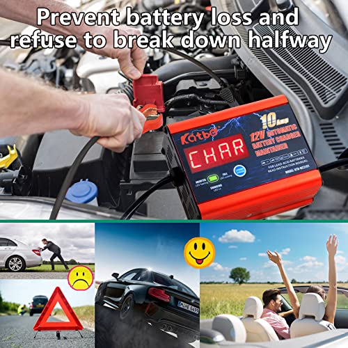 KATBO 10A 12V AUTOMATIC CAR BATTERY CHARGER AND MAINTAINER FLOAT BATTERY RED - Like New