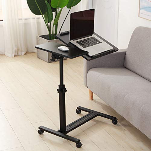 TIGERDAD OVER BED TABLE WHEELS ADJUSTABLE ROLLING LAPTOP TABLE QQ-8A - BLACK - Like New