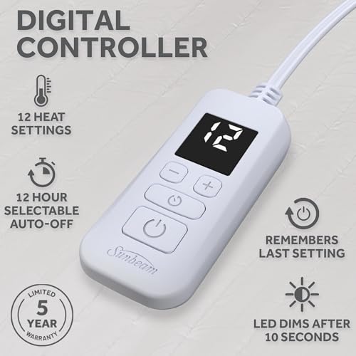 SUNBEAM HEATED MATTRESS PAD QUILTED 12 HEAT SETTINGS DUAL ZONE 32810029 - WHITE - Like New