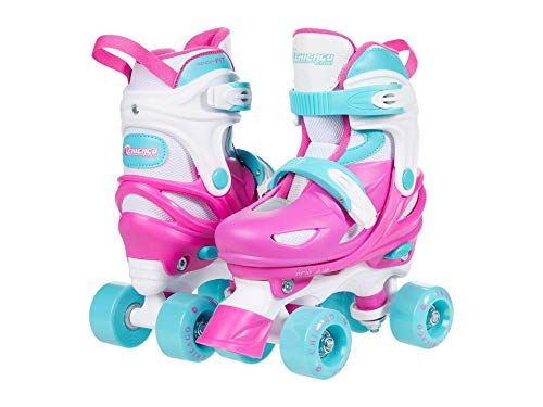 CRS220 CHICAGO SKATES ADJUSTABLE QUAD ROLLER SKATE YOUTH 1-4 PINK/WHITE/TEAL - Brand New
