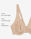 WACOAL WOMEN'S BASIC BEAUTY UNLINED BRA, SIZE:38DDD - NATURALLY NUDE/SAND - Brand New