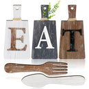 Jetec Cutting Board Eat Sign Set Hanging Art Kitchen Eat Sign Fork and Spoon - Like New