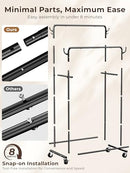 HOGHOW CLOTHES RACK ROLLING CLOTHING RACK WITH DOUBLE RODS FOR HANGING CLOTHES - Like New