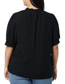 Amazon Essentials Women's Fluid Twill Short Puff Sleeve Ruffle Smocked Shirt - Like New