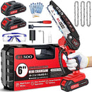 RLSOO MINI CHAINSAW CORDLESS 6 INCH HANDHELD CHAIN SAW MCS-005 - RED BLACK - Like New