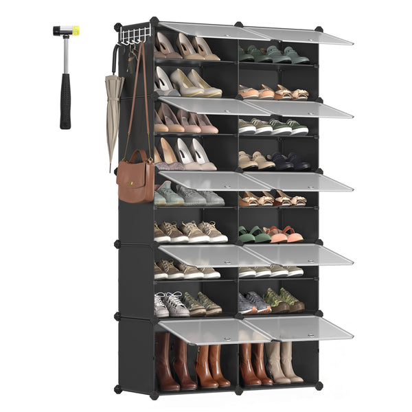 SONGMICS INTERLOCKING SHOE RACK PLASTIC STORAGE CABINET 10-SLOT MODULAR - BLACK - Like New