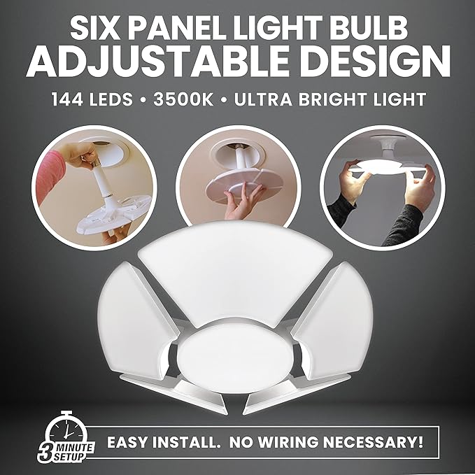 BELL+HOWELL HEX BULB E26 LED GARAGE LIGHT 6 PANEL DEFORMABLE SHOP LIGHT - WHITE - Brand New