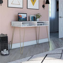 NOVOGRATZ ATHENA COMPUTER DESK WITH STORAGE, WHITE FAUX MARBLE - WHITE MARBLE - Like New