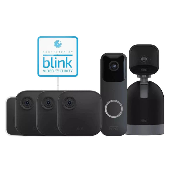 BLINK WHOLE HOME SECURITY CAMERA DOORBELL SYSTEM BUNDLE 5 CAMERAS - BLACK - Like New