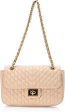 KARL LAGERFELD PARIS WOMEN'S QUILTED LEATHER SHOULDER BAG - BRIE - Brand New